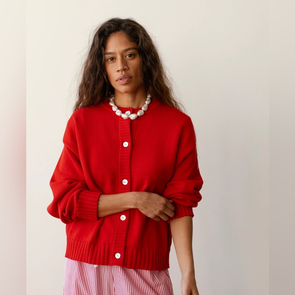 Donni Cotton Knit Cardigan Red - Picture 4 of 12